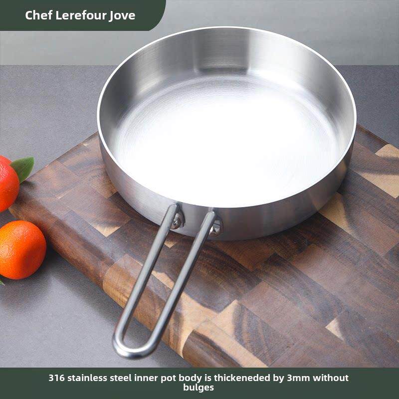 小煎锅304不锈钢煎锅家用无涂层婴儿食品煎锅迷你煎蛋锅20cm