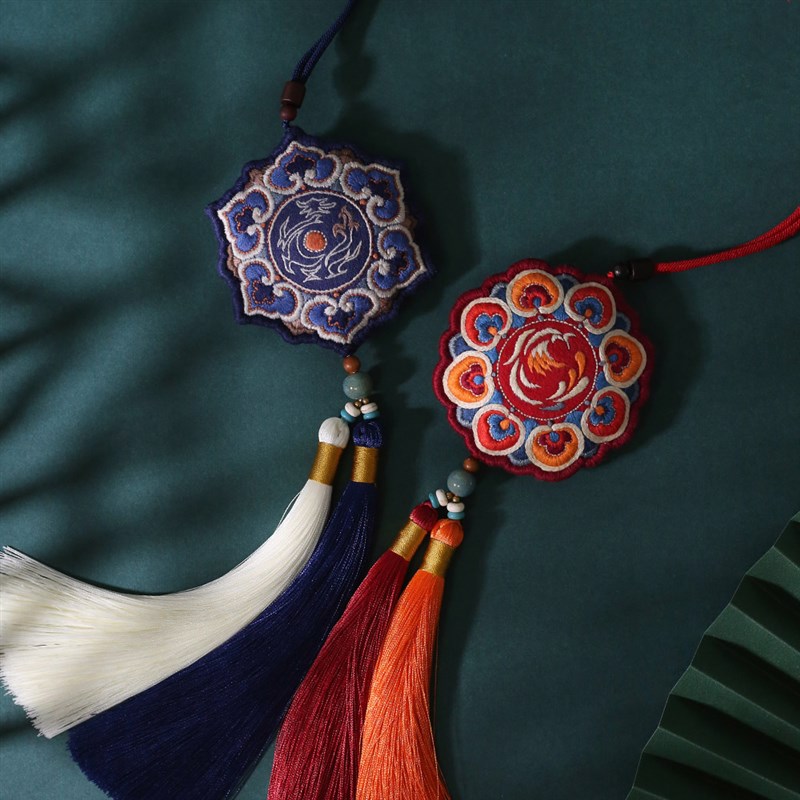 刺绣diy材料包敦煌藻井纹龙凤香囊国风车挂件手作送男友情侣礼物