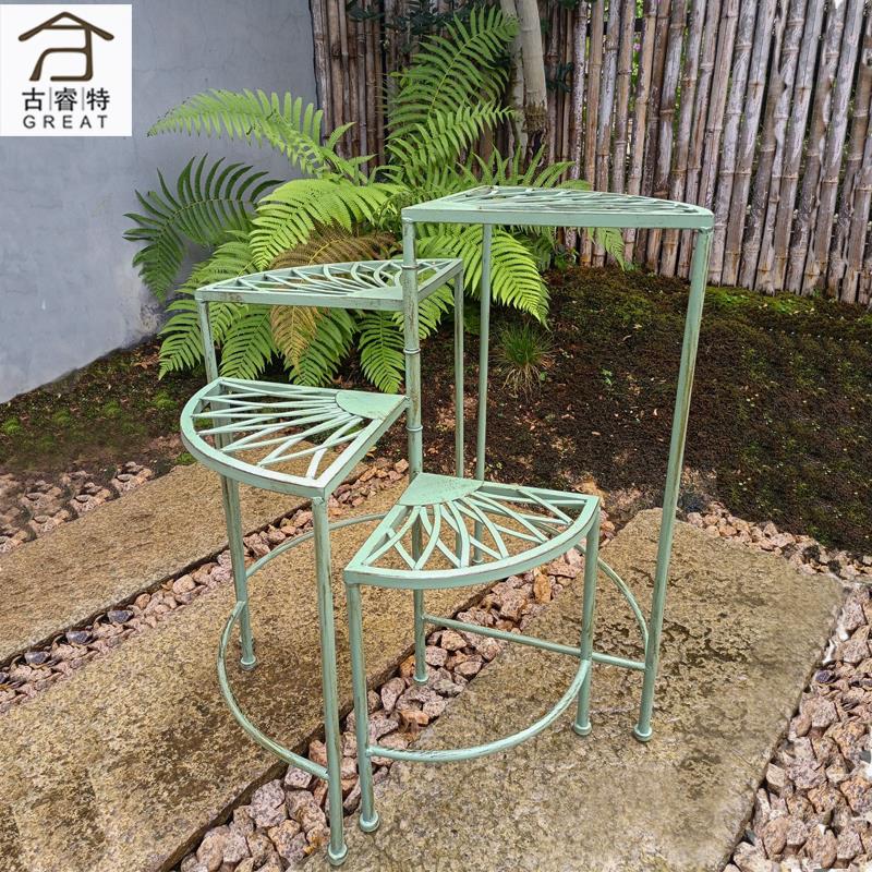 铁艺花架户外多层阶梯落地式阳台庭院花盆置物架错层圆形新款