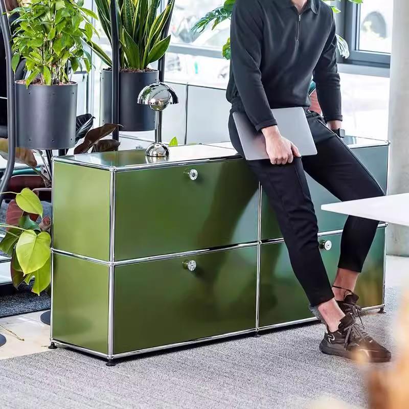中古USM餐边柜复古橄榄绿不锈钢斗柜客厅沙发储物边柜模块电视柜