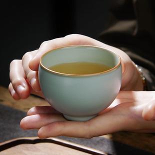 B1204不开片汝窑茶杯主人杯单陶瓷汝景德镇瓷品茗复古杯茶杯盏青