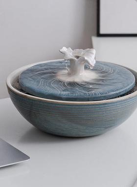 简约现代小型招财流水摆件陶瓷创意轻奢循环水海浪办公室桌面装饰