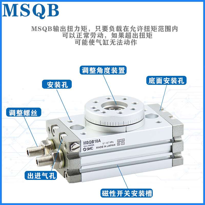 SMC摆台 旋转气缸90度180度 可调角度齿轮式 MSQB-100A MSQB-100R