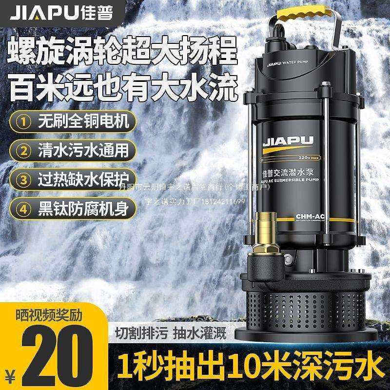 佳普不锈钢潜水泵220v家用小型清污水泵农用灌溉排污高扬程抽水泵