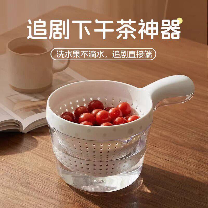 多巴胺可挂式双层厨房沥水篮漏筛盆洗水果带手柄淘米箩沥水神器E
