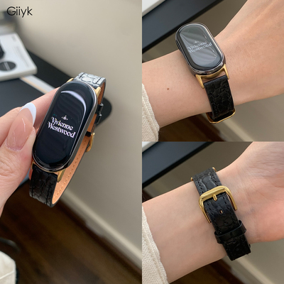 适用小米手环10鳄鱼纹真皮表带8/9NFC陶瓷版皮质品质腕带商务红米Redmi Wacth4/5高级感金属扣皮革复古8/9pro