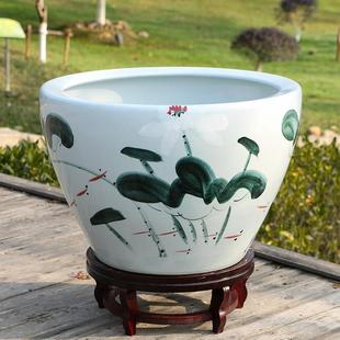 景德镇陶瓷鱼缸乌龟缸盆大号青花养金鱼缸睡碗莲盆书画荷花缸风水