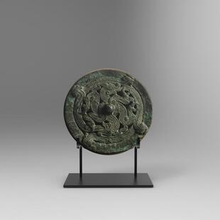 中式黑铁匠手作铜镜展示架 青铜镜铁支架 古玩玉璧赏盘铁艺盘子架