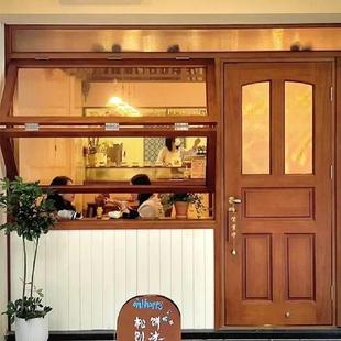 上下折叠窗左右推拉窗奶茶店咖啡店折叠推拉木门原木风推拉门窗