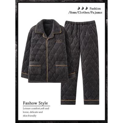 珊瑚绒三层夹棉睡衣男士冬季2025年新款加厚加绒法兰绒套装可外穿