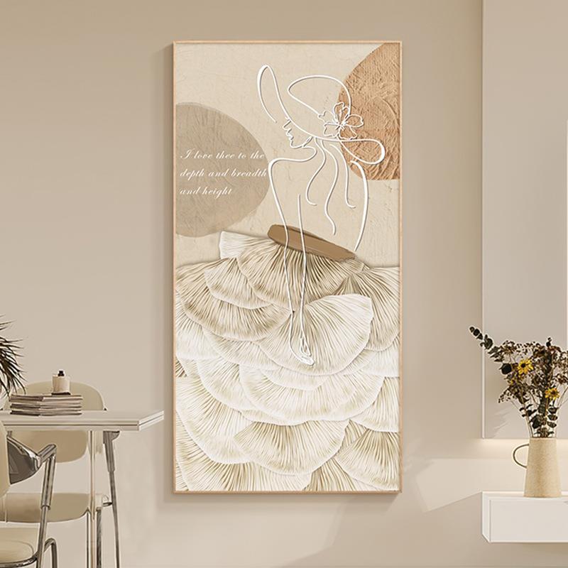 奶油风玄关装饰画抽象人物肌理画原木风走廊过道挂画入户进门壁画