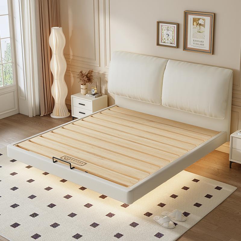 奶油风大象耳朵悬浮床简约小户型薄床头主卧燕尾榫大床双人床婚床