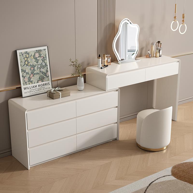实木烤漆梳妆台奶油风斗柜卧室简约现代2025新款化妆台一体化妆桌