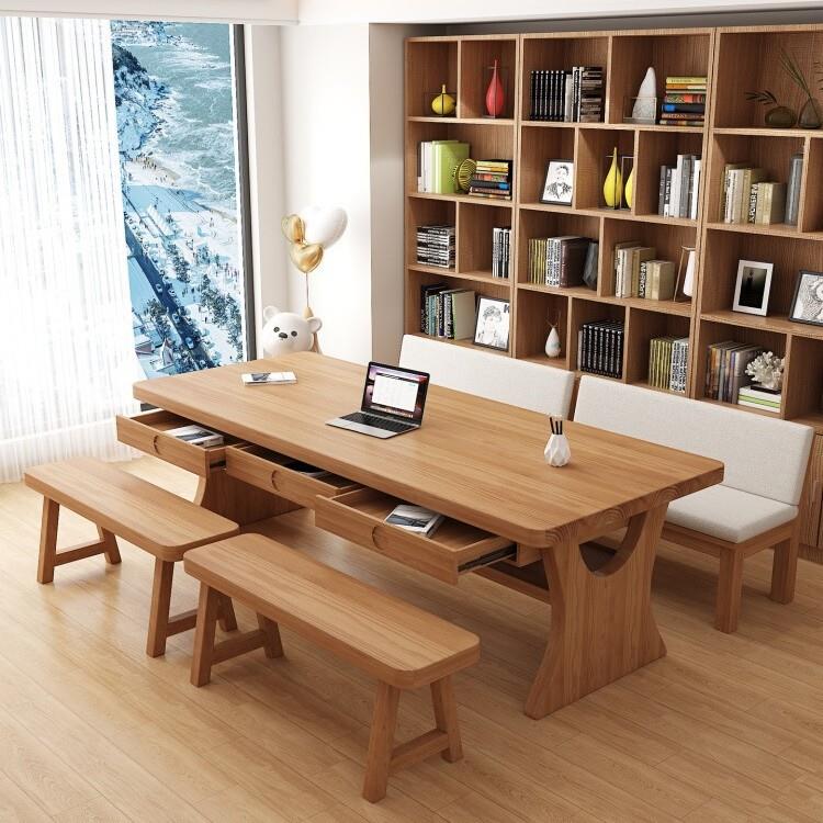 实木大长书桌去客厅化学习写字桌带抽屉简约现代家用长桌子工作台