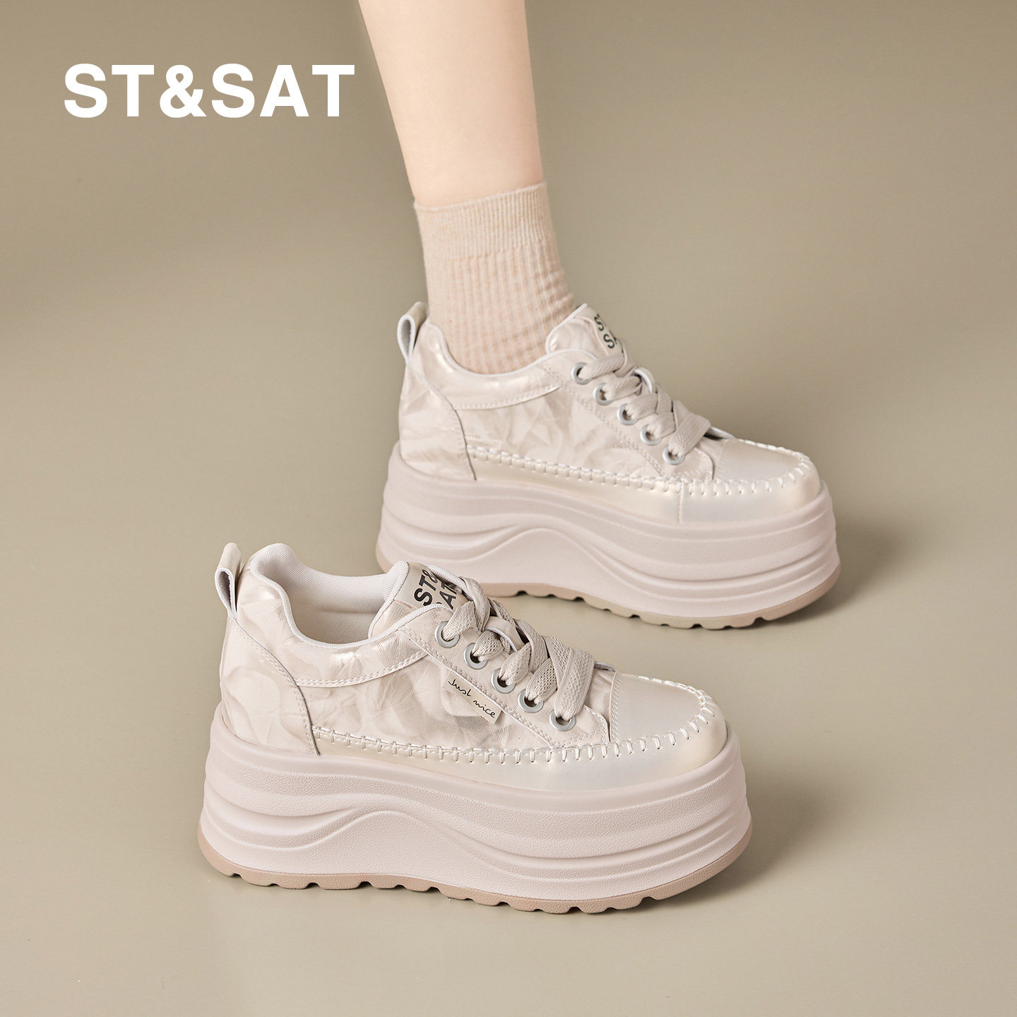 St&Sat/星期六厚底松糕鞋女鞋春季小个子内增高时尚百搭休闲板鞋,女鞋,老爹鞋,淘宝优惠券,粉丝福利购,淘宝优惠卷