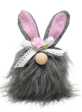 复活节兔子鲁道夫黑色毛绒可爱兔耳朵无脸娃娃侏儒摆件饰品Easter