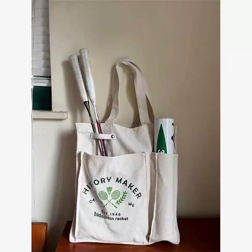 羽毛球包ins日系帆布包袋慵懒风大容量单肩手提运动包百搭托特包