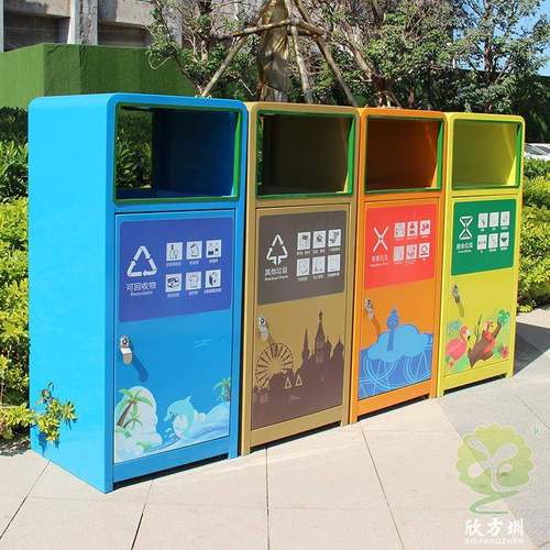 户外园林景观公园UV打印喷粉不锈钢分类垃圾桶组合式方形果皮箱