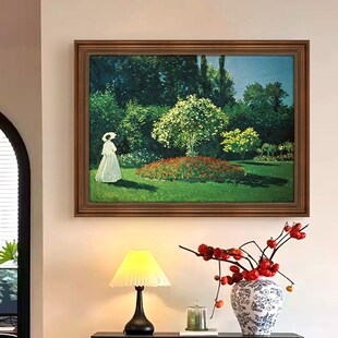 莫奈装 挂画睡莲客厅玄关组合画名画 饰画日出印象复古油画花园美式