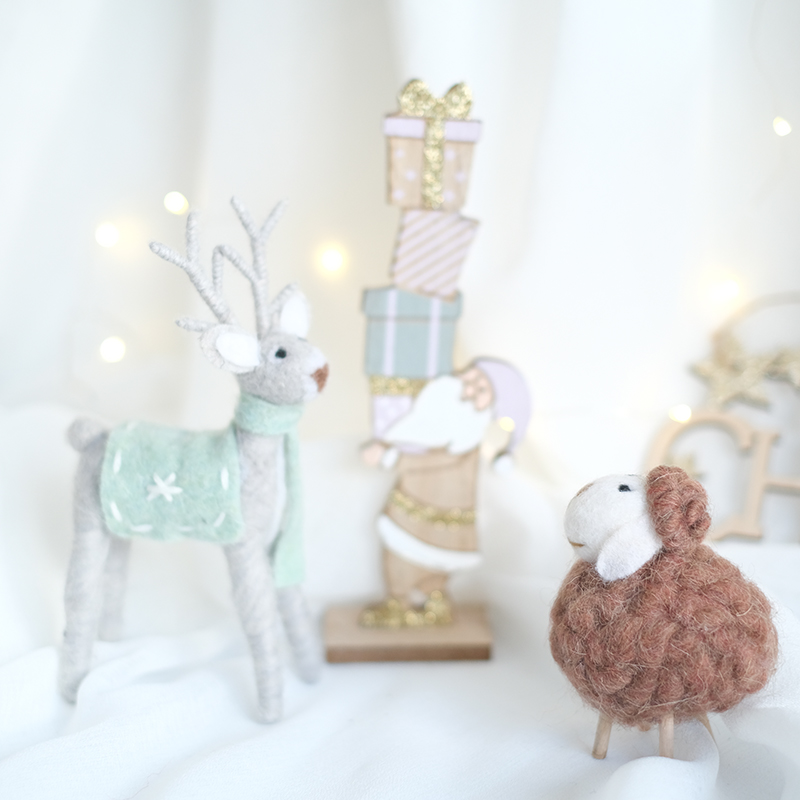 BG可爱毛毡圣诞麋鹿鸡蛋羊咖色灰色绿色清新造型圣诞树花环装饰品