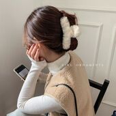 冬季 毛绒抓夹后脑勺大号头发毛茸茸气质发夹女毛毛鲨鱼夹头饰发卡