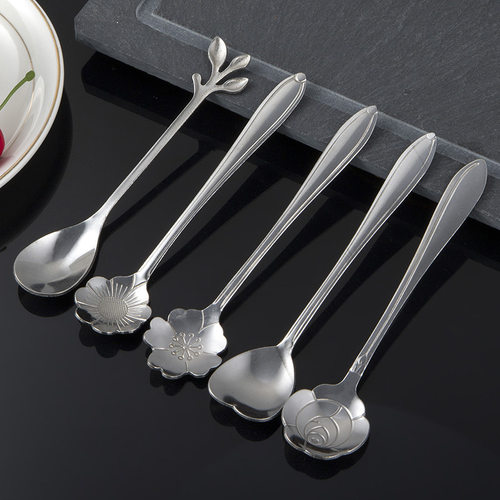 创意不锈钢樱花勺甜品勺子金色搅拌勺网红小勺子短柄花卉勺