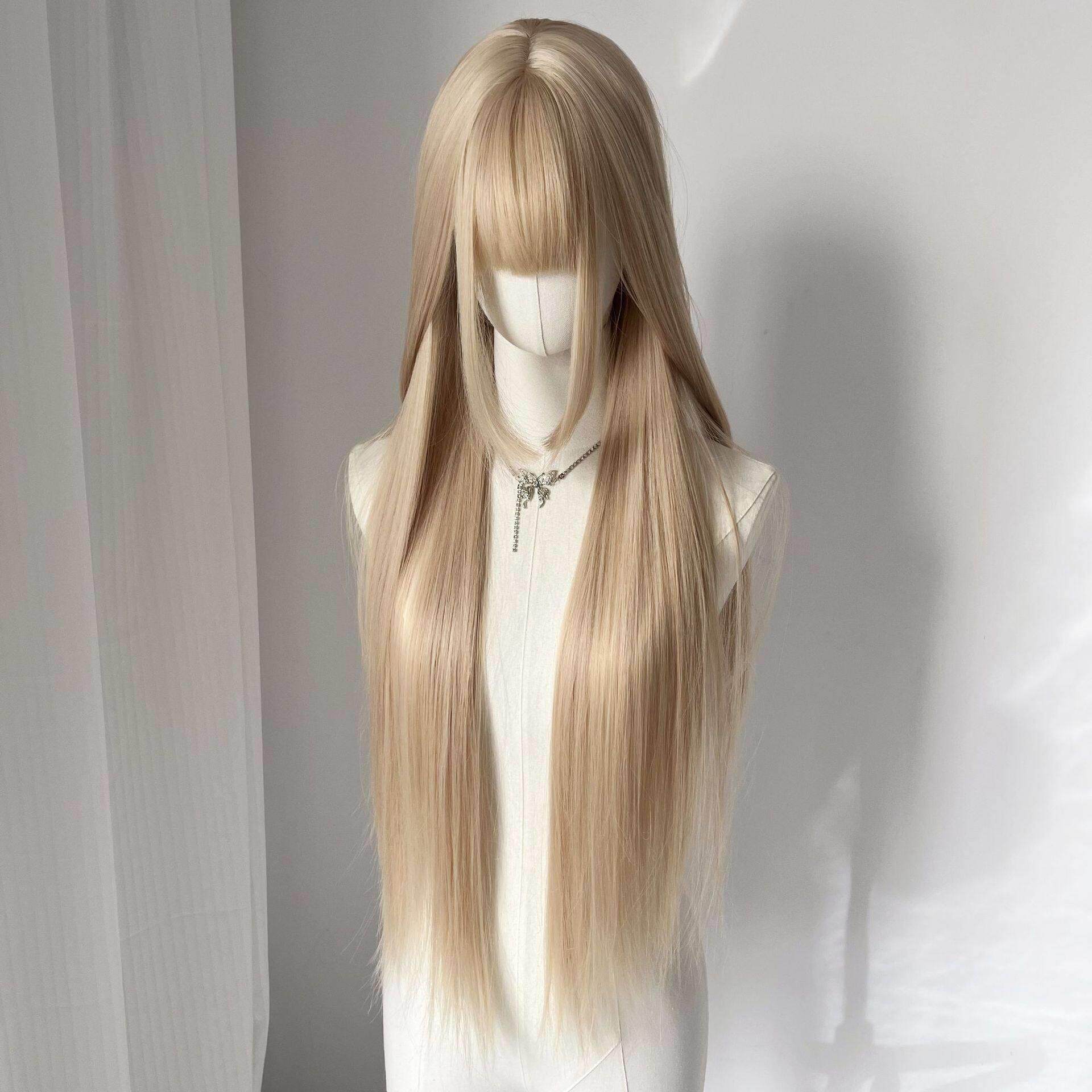白金色85cm长直发显白假发女森系写真女团发色JK整顶全头套式假发