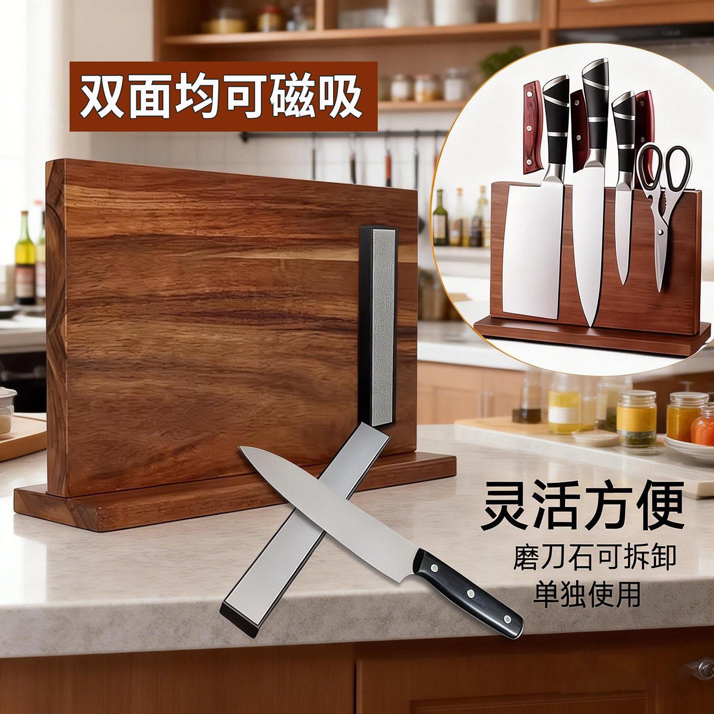 厨房创意多功能架实木磁性刀架家用菜刀架强力磁吸刀具置物收纳层图片