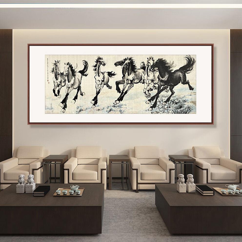 画典马到成功国画客厅装饰画办公室挂画书房茶室字画徐悲鸿八骏图
