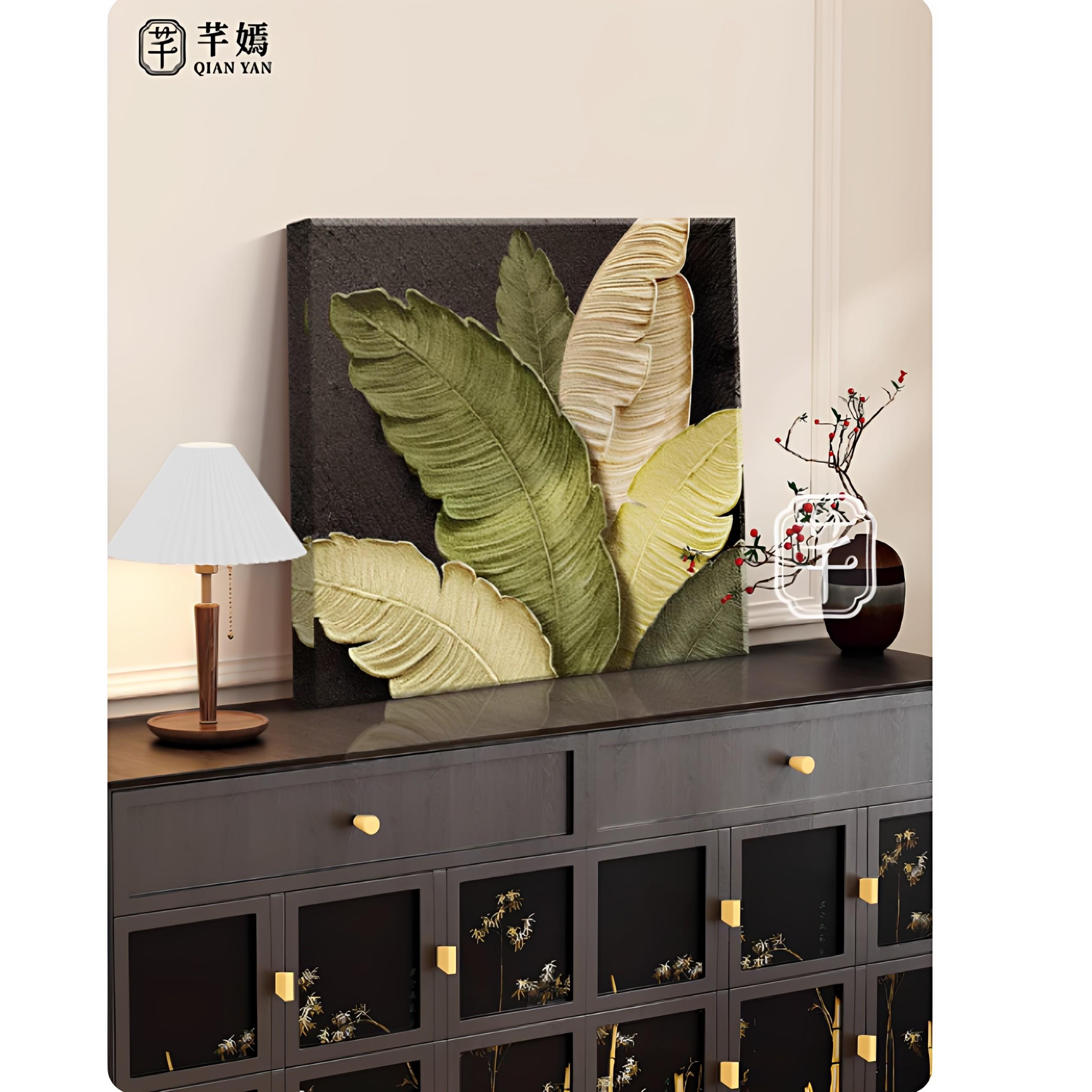 系斗柜复古绿色装饰画餐桌挂画感肌理中砂岩餐厅古风壁画家大业大