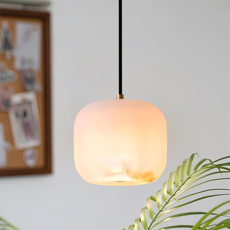 现代简约客厅餐厅走廊过道云石灯轻奢全铜设计师款卧室床头小吊灯