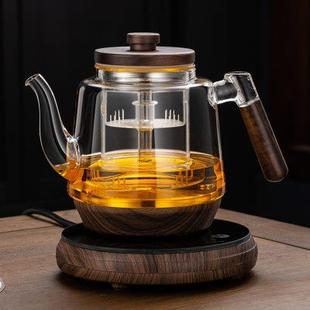 高硼硅无铅烧水壶 加厚全自动玻璃煮茶壶家用实木蒸汽煮茶炉喷淋式
