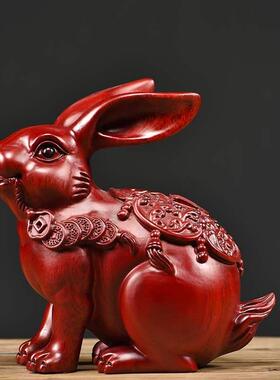 花梨木雕兔子摆件实木家居装饰品动物木制十二生肖红木雕刻工艺品