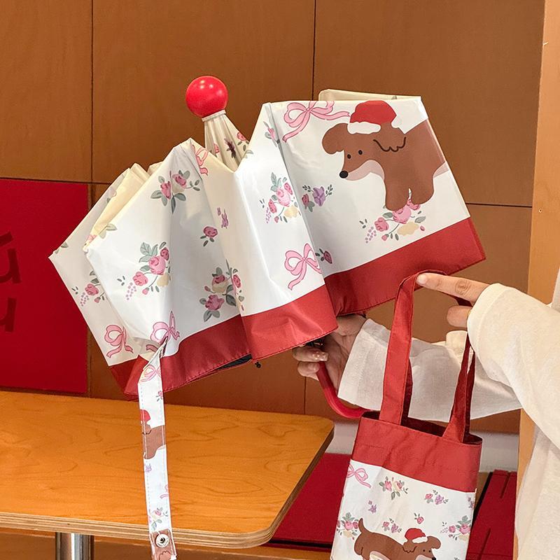 Rosy韩系弯柄雨伞防晒防紫外线太阳伞晴雨两用女手动黑胶折叠遮阳