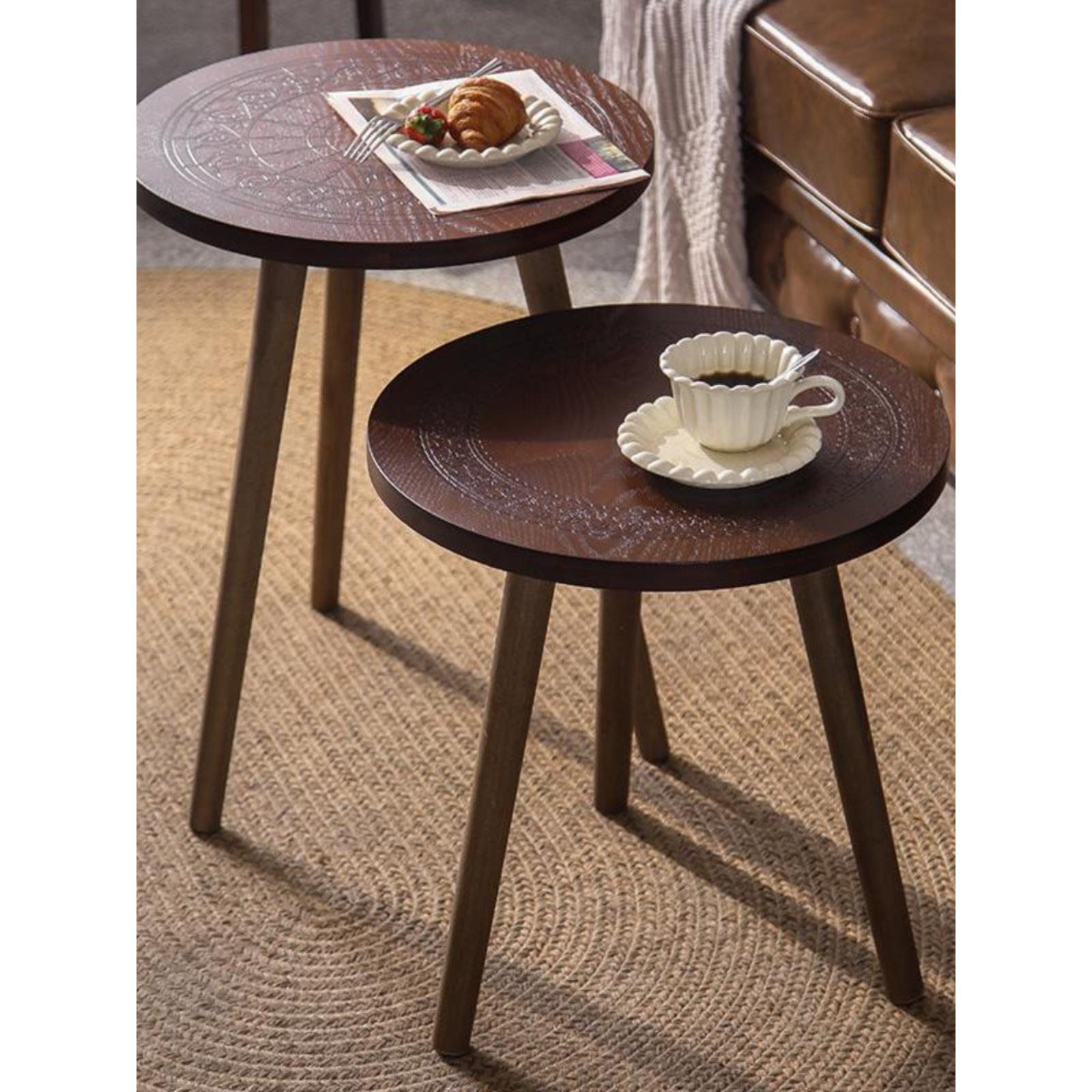 复古实木雕花小茶几现代简约轻奢客厅小桌子小户型艺术感沙发边几