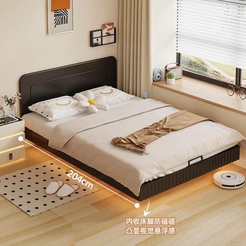 超薄床头实木床小户型次卧床1米5现代简约总长2米极窄靠背齐边床