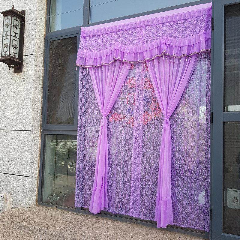 外门双层双开蕾丝防蚊大门帘卧室长帘农村双门免打孔结婚房红门帘