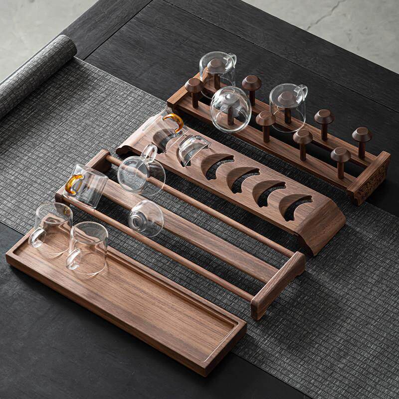 胡桃木置物茶杯架子实木茶道配件家用茶具功夫晾杯沥水收纳配件