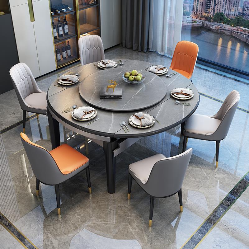 岩板餐桌2025新款轻奢现代简约家用小户型折叠饭桌子实木可变圆桌