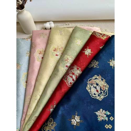 土图吉祥金彩花提花面料汉代旗袍唐装马面裙面料手工DIY上衣