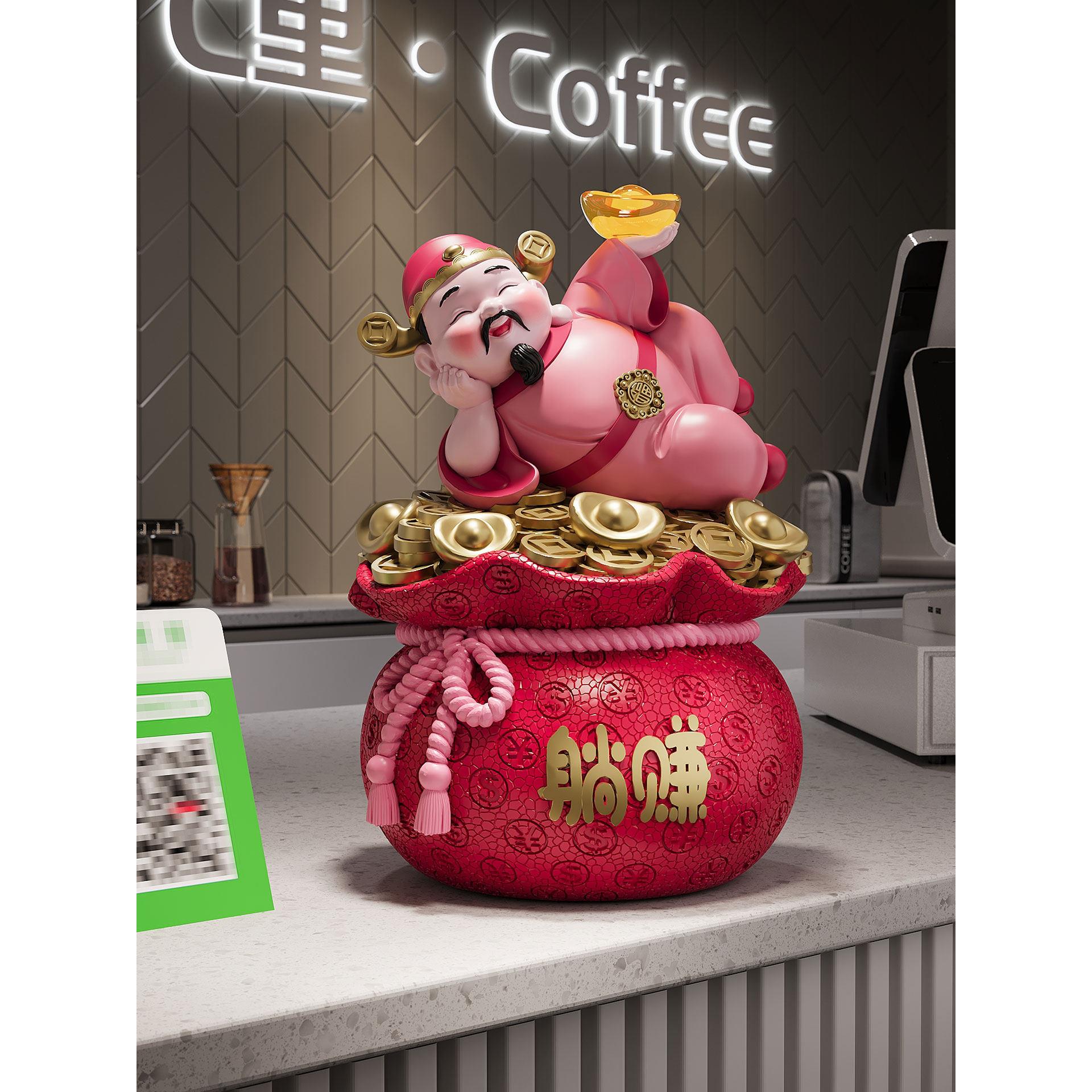 躺赚财神爷摆件简约福袋存钱罐店铺收银台招财装饰送朋友开业礼物