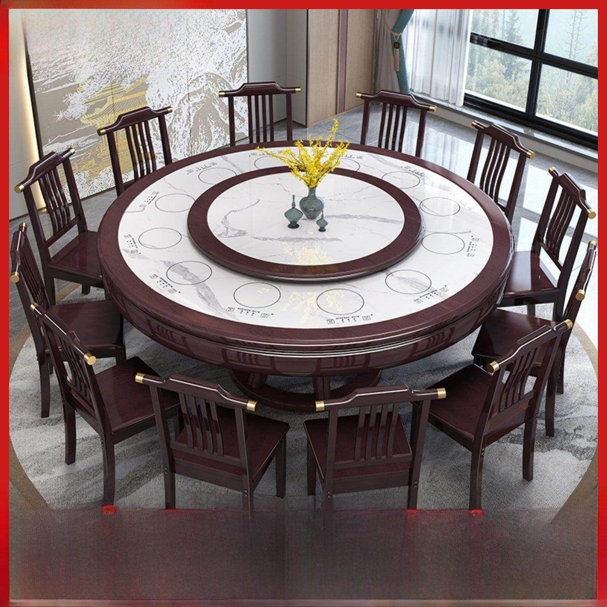 实木岩板餐桌椅组合带一人一锅电磁炉一体家用圆形小火锅桌大圆桌,住宅家具,岩板餐桌,淘宝优惠券,粉丝福利购,淘宝优惠卷