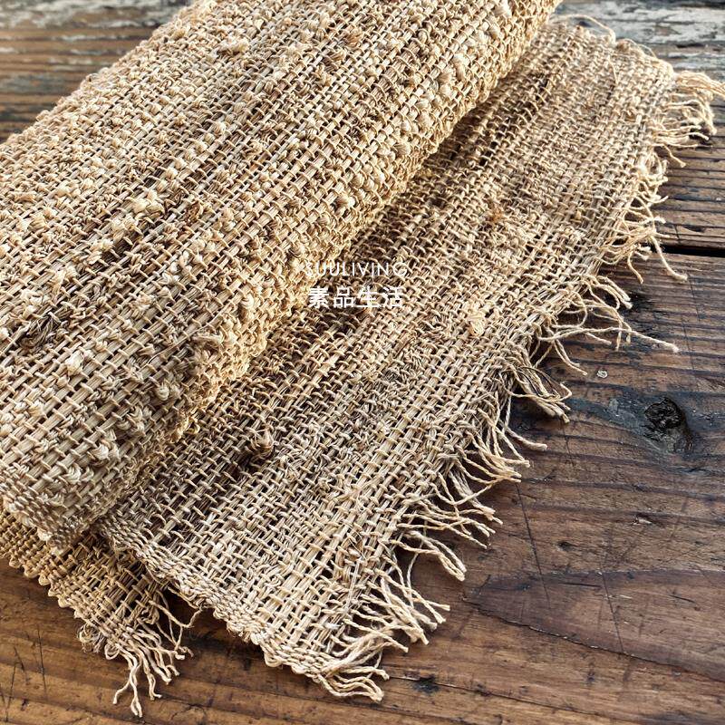 复古乡村侘寂粗麻苎麻肌理中式手编禅意茶席茶旗桌旗布艺文艺