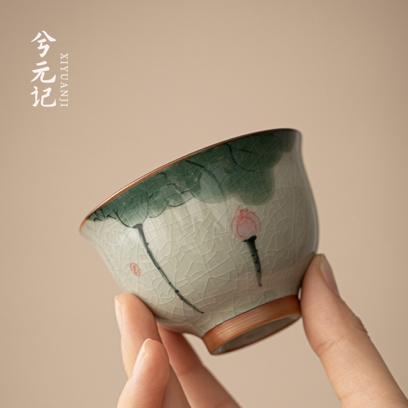 兮元记哥窑荷花精致茶杯单个单杯陶瓷主人杯男女个人专用茗图片