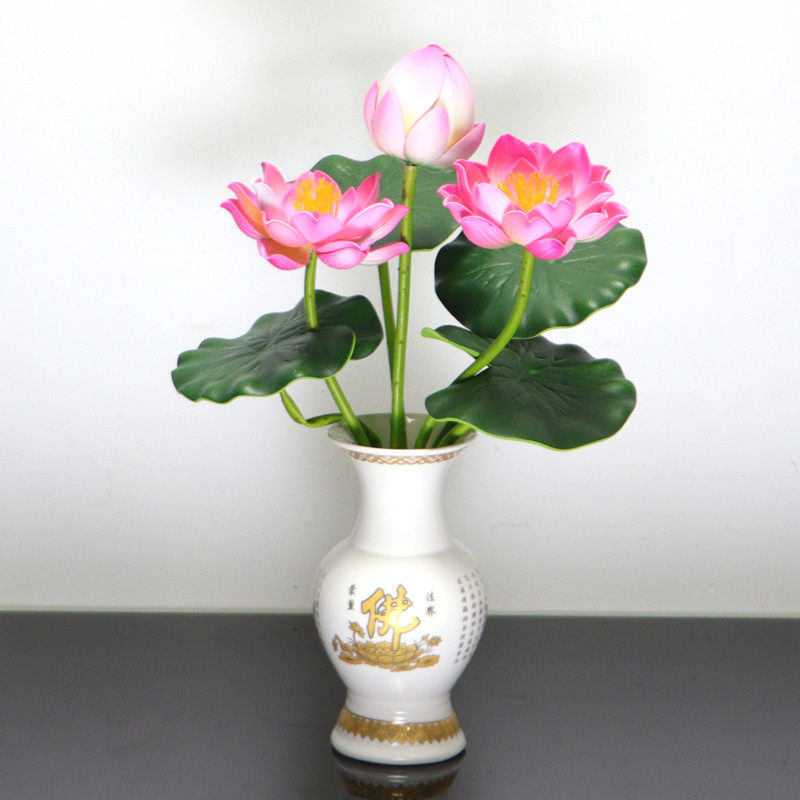 仿真荷花莲花塑料假花小盆栽家居客厅电视柜装饰花小摆件供佛用