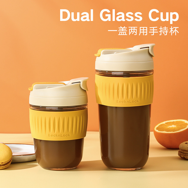 玻璃水杯女便携双饮吸管杯子简约可爱牛奶杯大容量咖啡杯