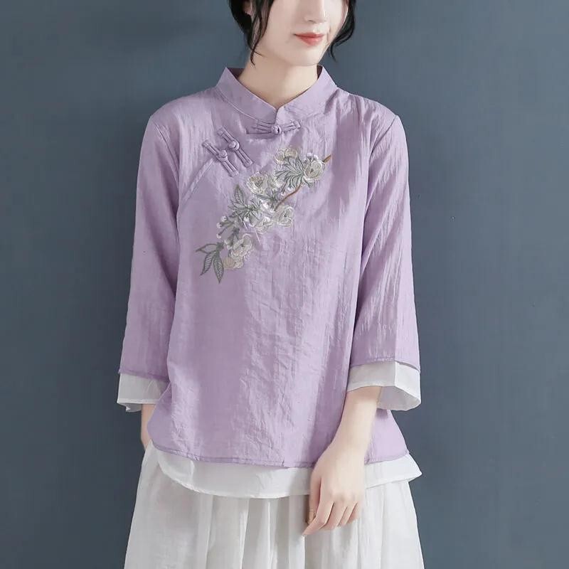 太极服装服女新款上衣太极拳裤子练功服棉麻七分袖春夏复古改良