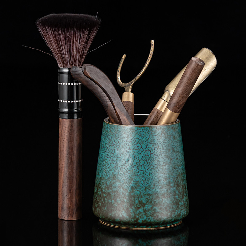 茶道六君子套装功夫茶具配件茶夹茶针茶勺泡茶工具大全墨绿孔