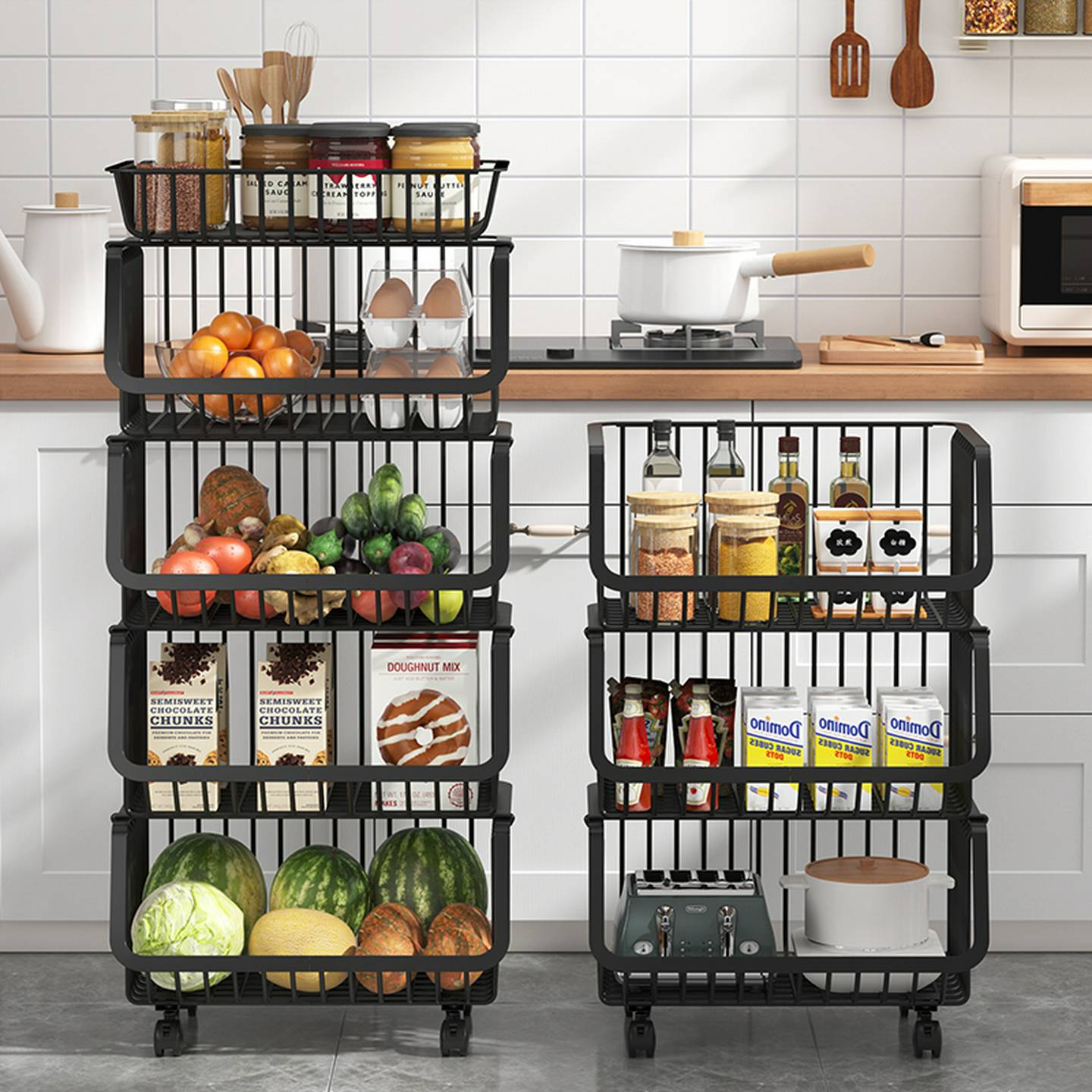 多功能厨房蔬菜置物架水果收纳架免打孔多层落地储物架收纳筐篮道