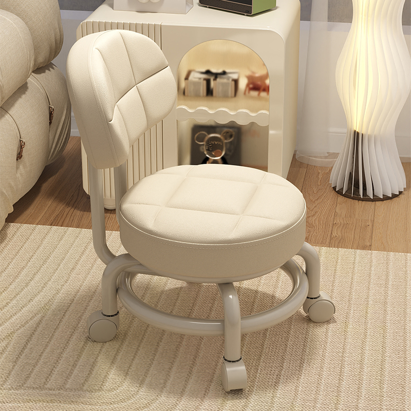 万向轮小凳子带滑轮矮凳家用换鞋凳儿童靠背椅子客厅圆凳软包